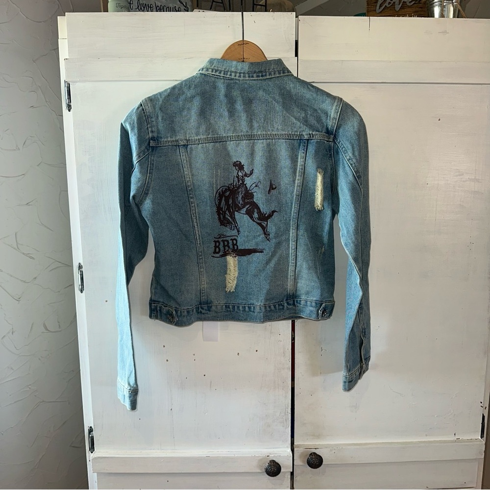 BRB Denim Jacket with Lady Bronc Rider Graphic Detail on the Back - Picture 4 of 9